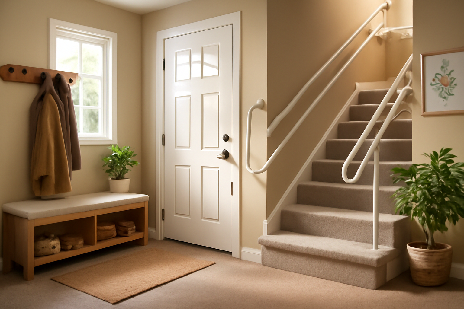 découvrez nos conseils pour aménager l’entrée et l’escalier de votre maison afin de favoriser le maintien à domicile, améliorer la sécurité et le confort au quotidien.